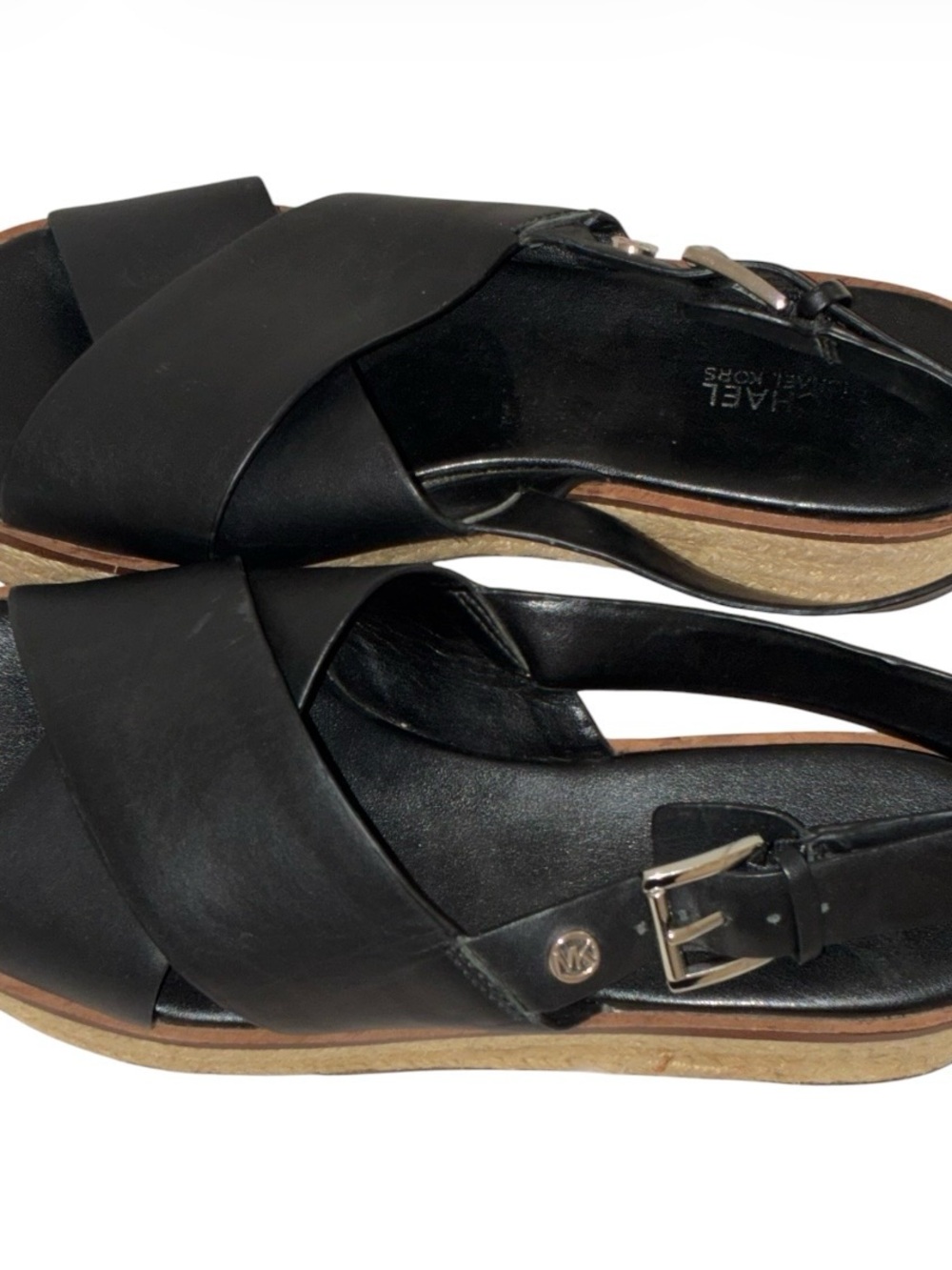Michael Kors Black Leather Crisscross Slingback Sandals Sz 6.5 - Picture 2 of 12